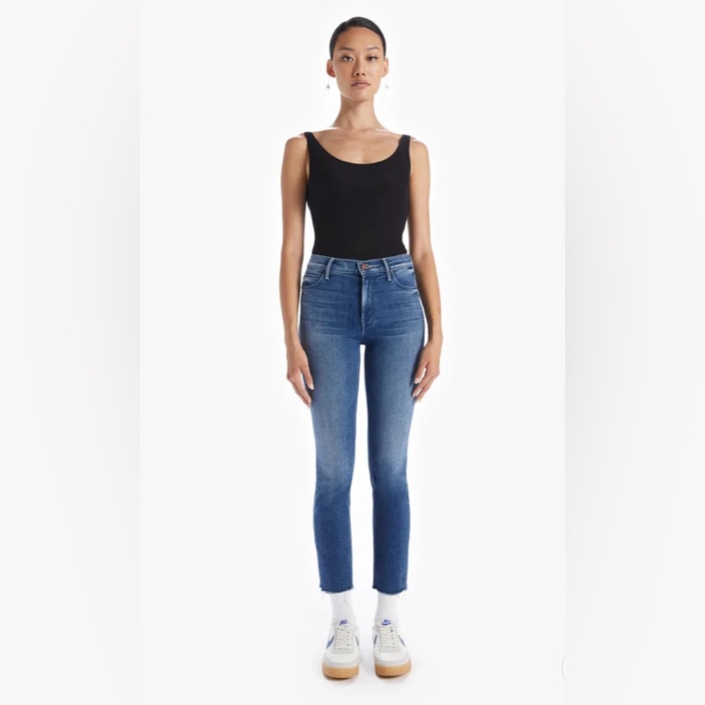 MOTHER Denim Midrise Dazzler Crop Fray Jeans